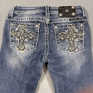 Miss Me girls jeans youth 14 Bbue capri jK5772P cross embroidery stretch denim